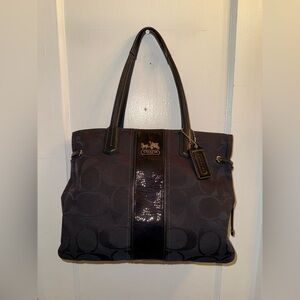 Black Coach Canvas Bag with Patent Leather Accent